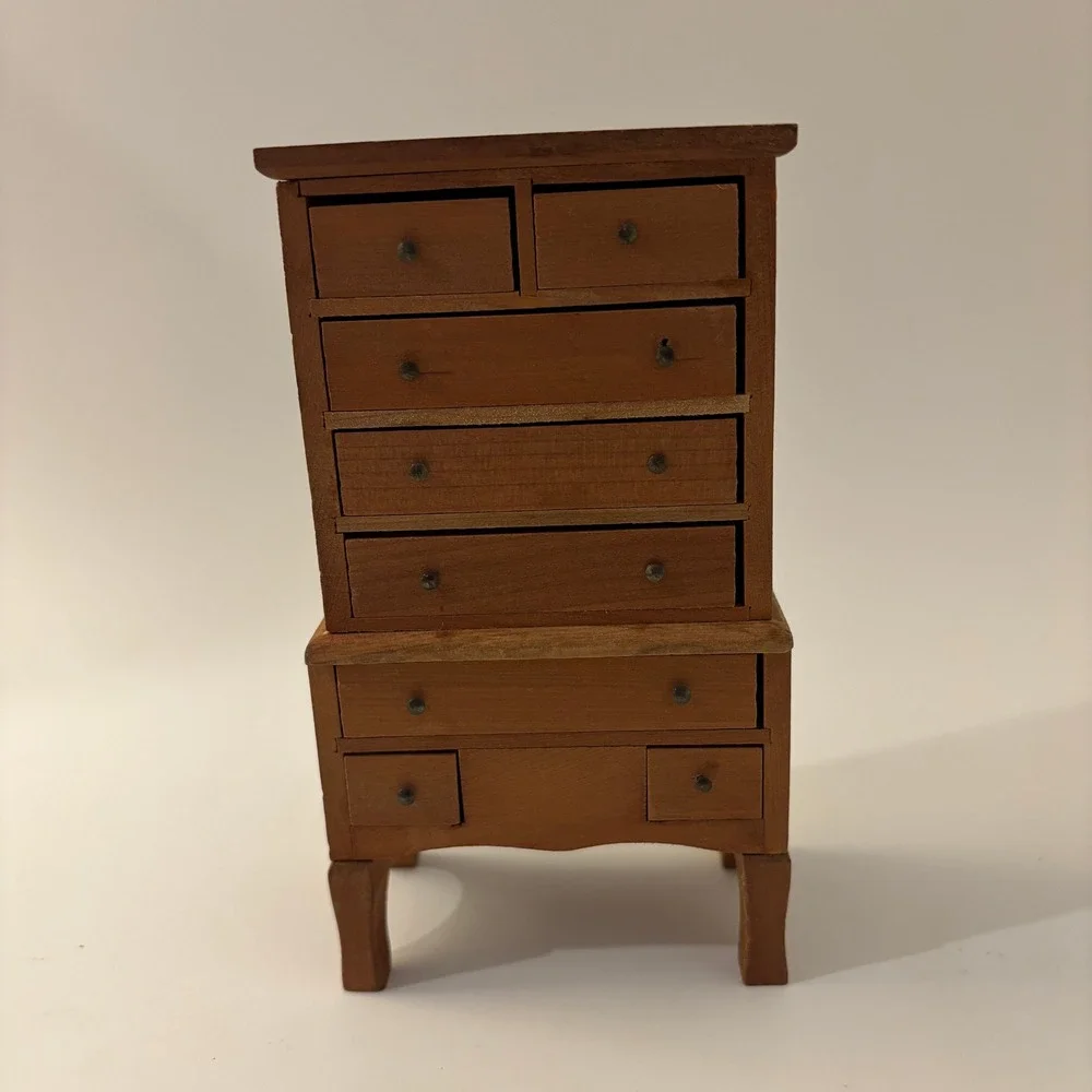 VTG Shackman Dollhouse Miniature Wood Highboy Chest of Drawers Dresser 1:12